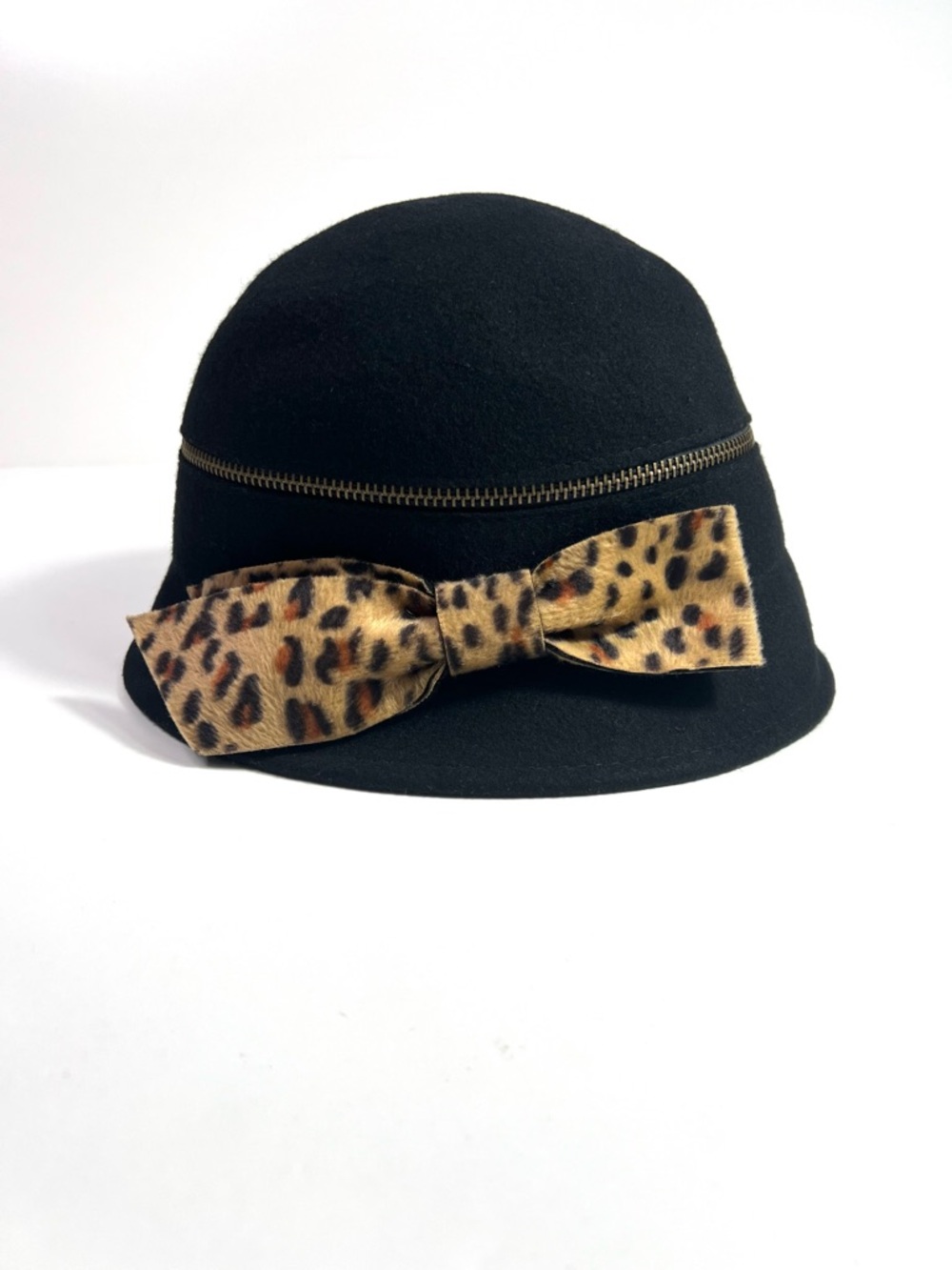 Vintage Callanan Chapeaux Pret A Porter Wool Hat Leopard Bow Zipper - Picture 4 of 13